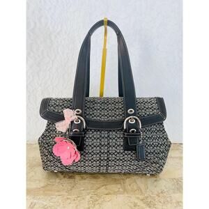 Coach SOHO Signature C Canvas Leather black Shoulder bag HandBag F12312
